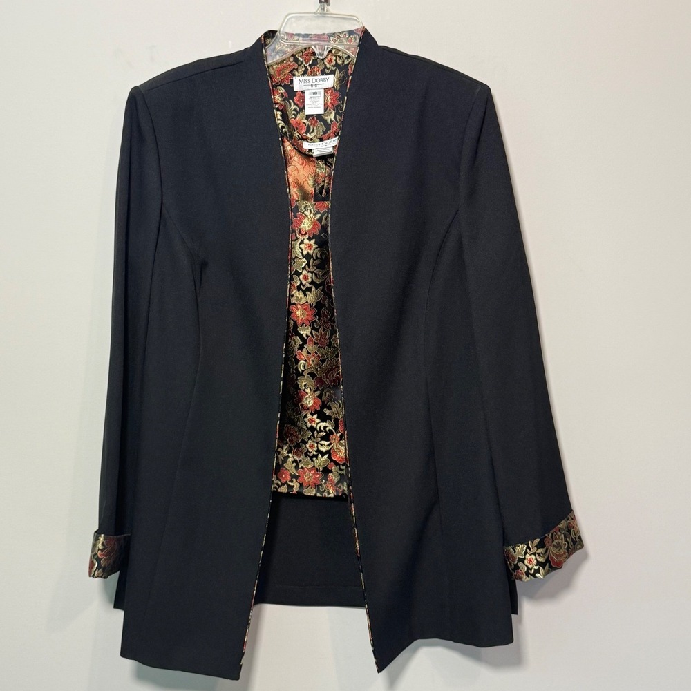 Excellent Miss Dorby Jacket Set Women 18 Black Excellent Floral Brocade Metallic